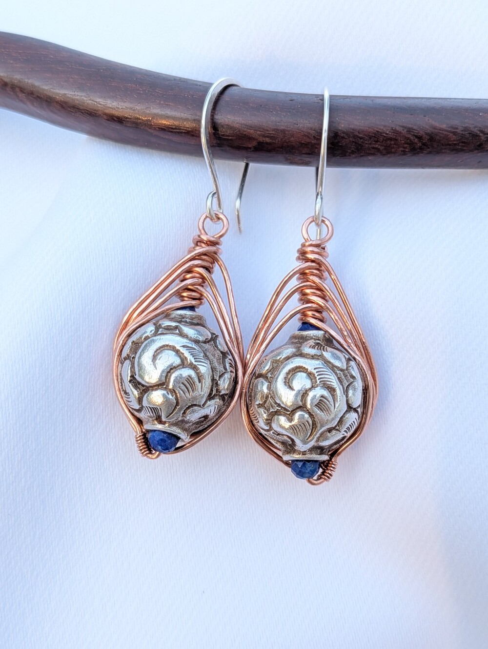 Artisan Repousse Earrings- Mixed Metal with Sterling Silver Hooks - Picture 10 of 11